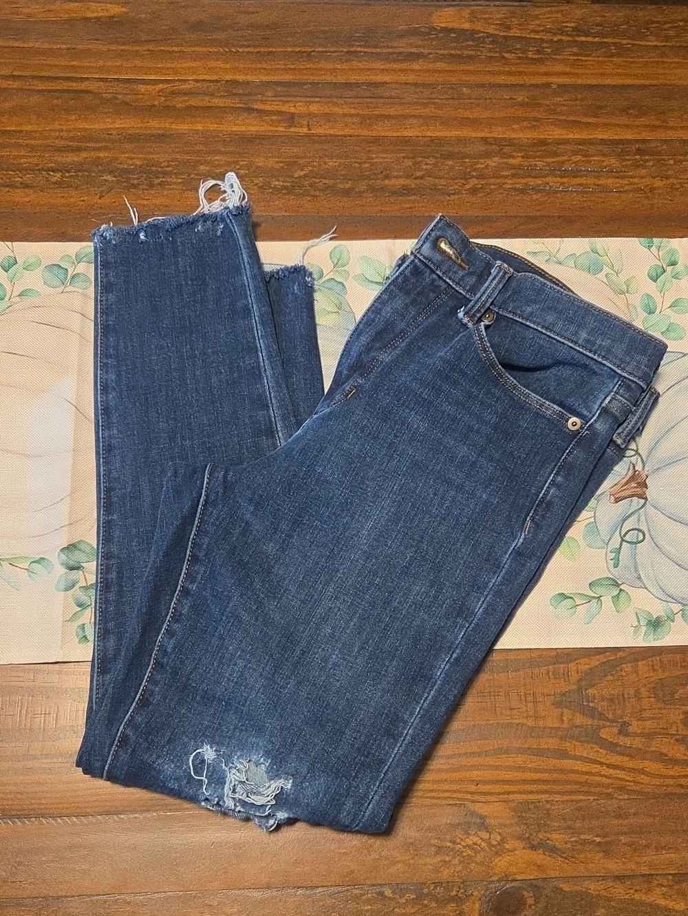Banana Republic Dark Blue Cropped Raw-Hem Skinny Jeans